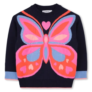 MAGLIONE BLU CON FARFALLA COLORATA BILLIEBLUSH