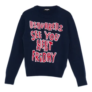 MAGLIONE BLU CON LOGO ROSSO DSQUARED2