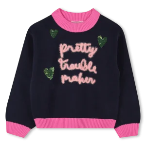 MAGLIONE BLU/FUCSIA  CON SCRITTA BILLIEBLUSH