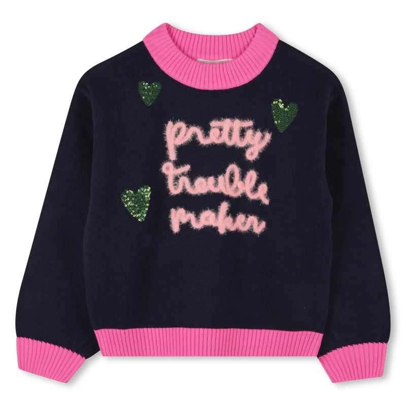 MAGLIONE BLU/FUCSIA CON SCRITTA BILLIEBLUSH