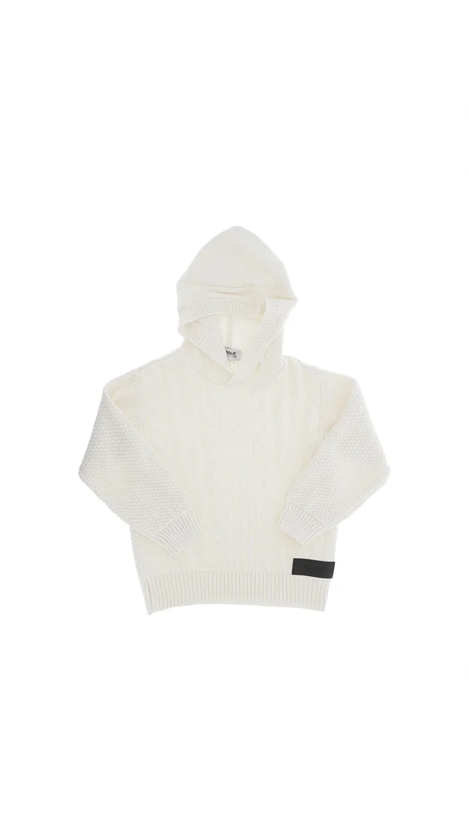 MAGLIONE CON CAPPUCCIO PANNA CON LOGO NERO DONDUP - immagine 2