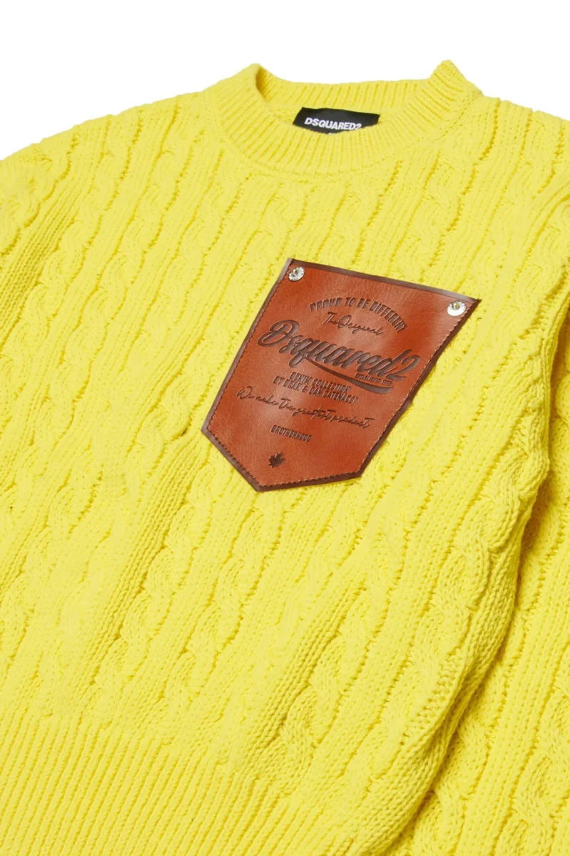 MAGLIONE IN TRECCIATO GIALLO CON TASCA MARRONE CON LOGO DSQUARED2 - immagine 4