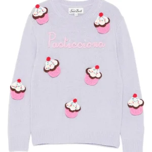 MAGLIONE LILLA CON DOLCI IN RICAMO " PASTICCIONA" MC2 SAINT BARTH