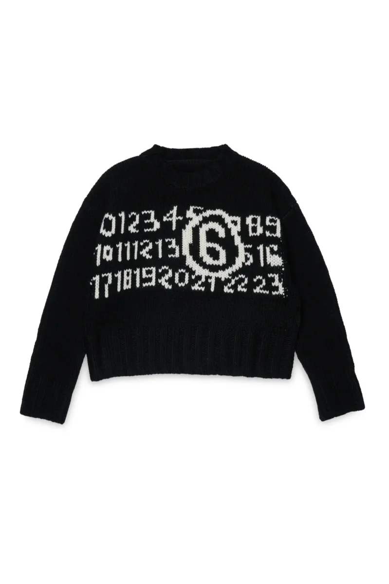 MAGLIONE NERO CON LOGO NUMERICO BIANCO MAISON MARGIELA - immagine 2