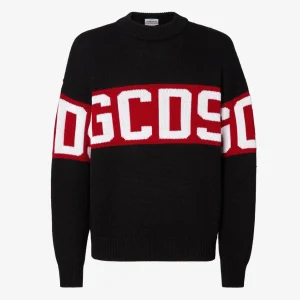 MAGLIONE NERO CON LOGO ROSSO GCDS