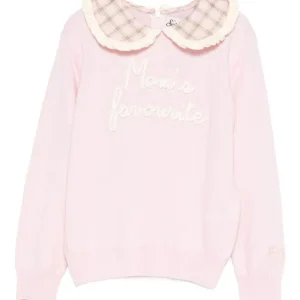 MAGLIONE ROSA CHIARO CON COLLETTO A QUADRETTI CON RICAMO "MOM'S FAVOURITE" DI MC2 SAINT BARTH