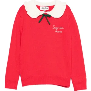 MAGLIONE ROSSO CON COLLETTO IN RUCHES BIANCO E FIOCCO MC2 SAINT BARH