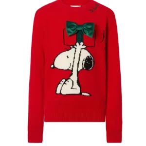MAGLIONE ROSSO CON SNOOPY E FIOCCO IN VELLUTO VERDE MC2 SAINT BARTH