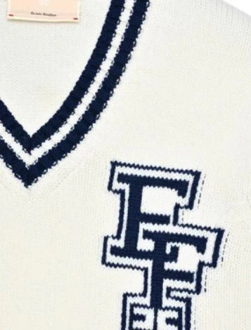 MAGLIONE SCOLLO A V BURRO/NAVY - immagine 3