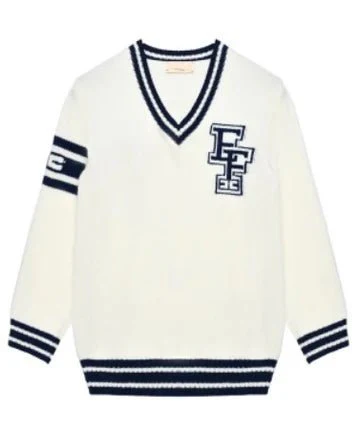 MAGLIONE SCOLLO A V BURRO/NAVY - immagine 2