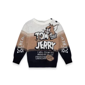 MAGLIONE TOM AND JERRY TRICOLORE BEIGE/BLU/BIANCO ICEBERG