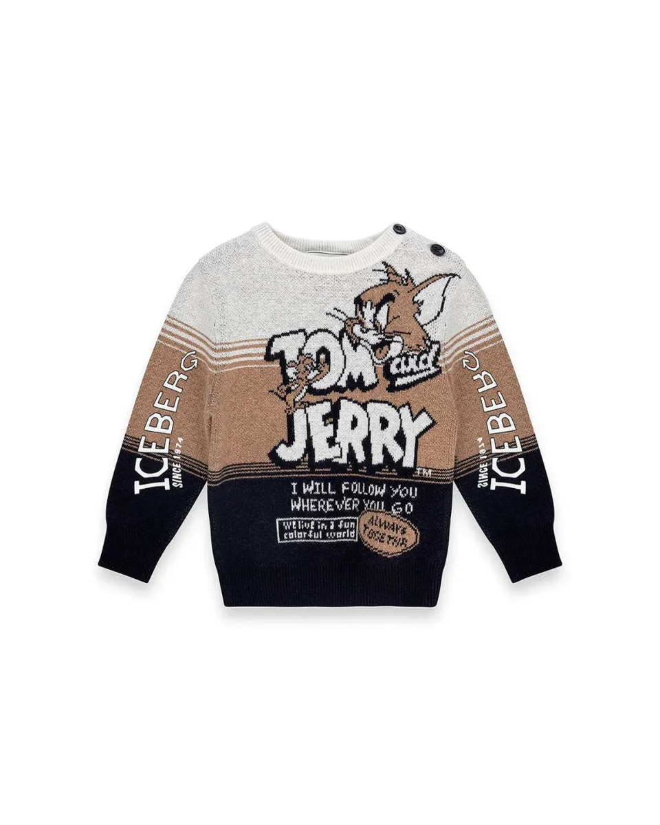 MAGLIONE TOM AND JERRY TRICOLORE BEIGE/BLU/BIANCO ICEBERG - immagine 2