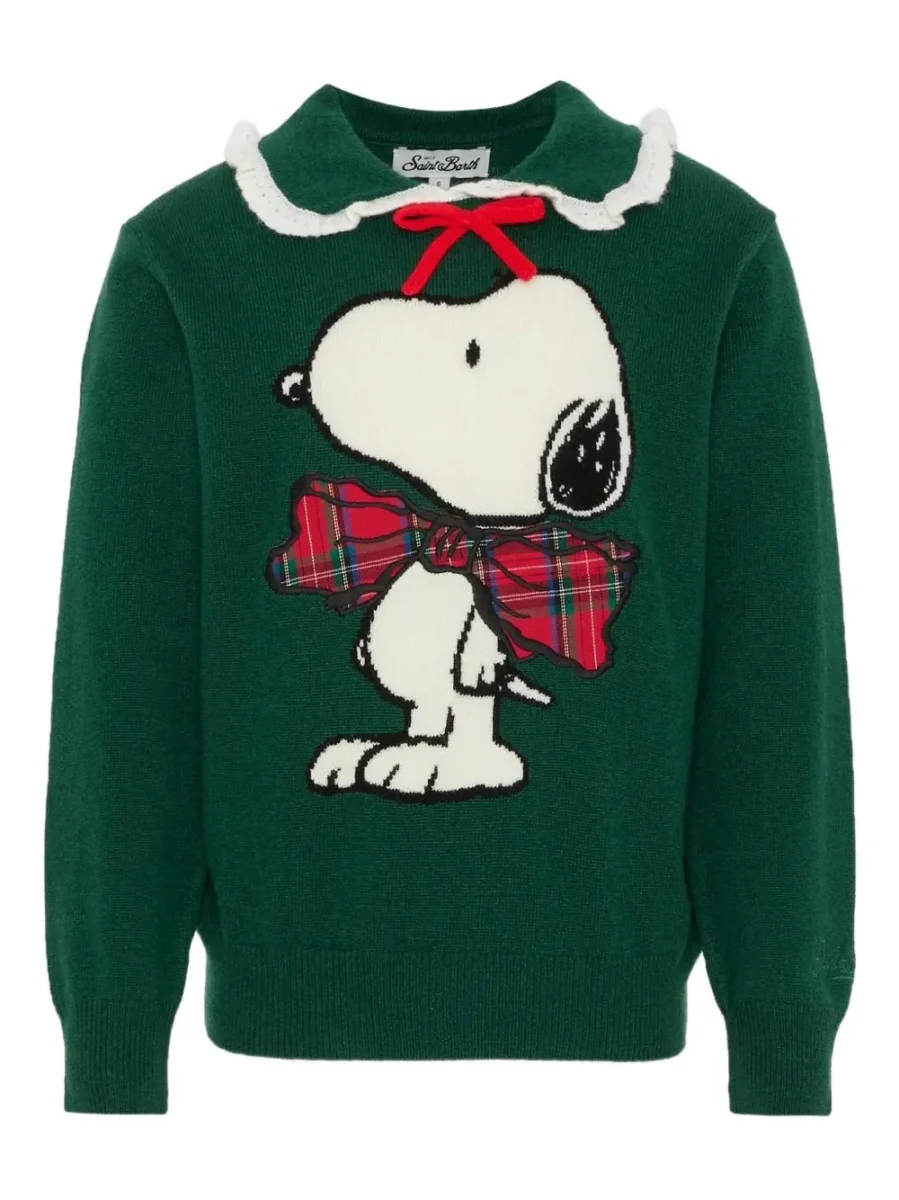 MAGLIONE VERDE CON COLLETTO IN RUCHES SNOOPY MC2 SAINT BARTH