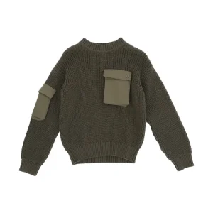 MAGLIONE VERDE CON TASCHINO IN STOFFAE CON LOGO DONDUP