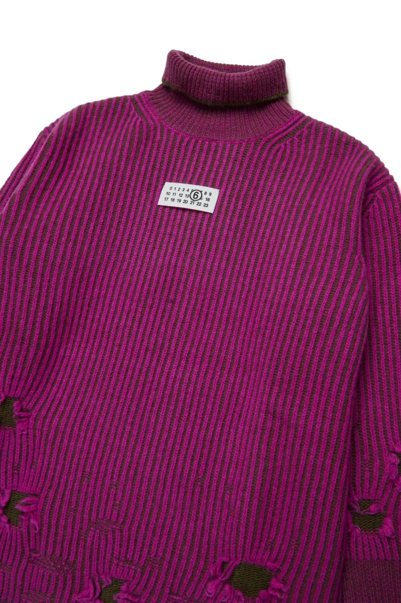 MAXI MAGLIONE IN LANA VIOLA/NERO MAISON MARGIELA - immagine 4