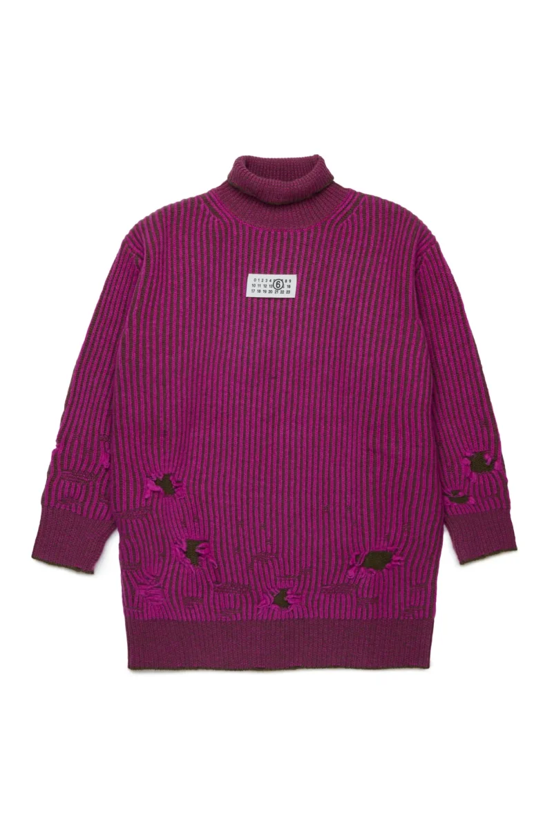 MAXI MAGLIONE IN LANA VIOLA/NERO MAISON MARGIELA - immagine 2