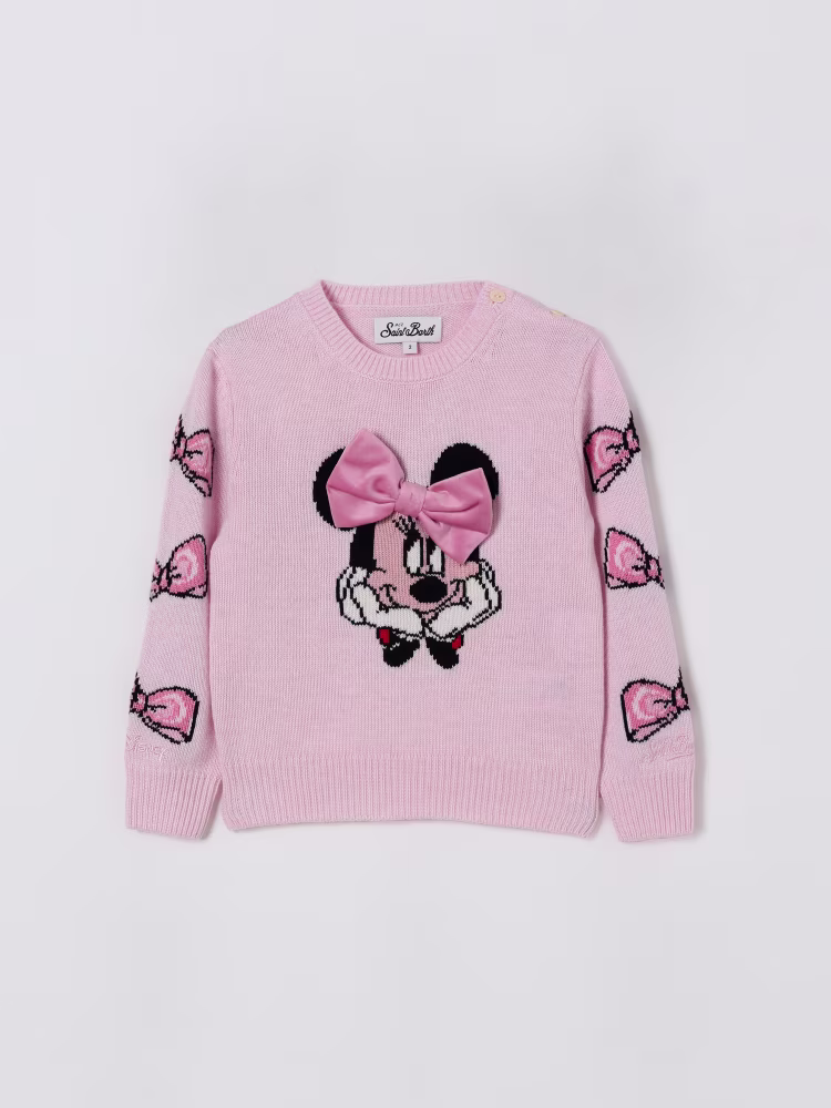 MAGLIONE ROSA CON MINNIE E FIOCCO IN VELLUTO ROSA MC2 SAINT BARTH