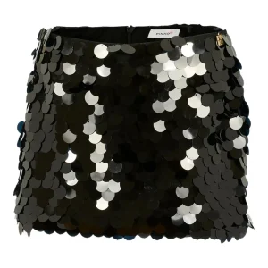 MINIGONNA CON PAILLETTES NERO LOGO ORO PINKO