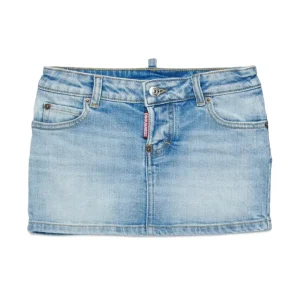 MINIGONNA IN DENIM CON TASCA SUL RETRO IN ECOPELLE MARRONE DSQAURED2