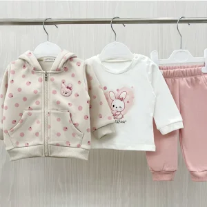 Completo 3 pezzi neonata con fantasia coniglietto