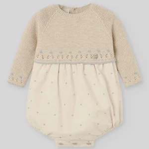 PAGLIACCETTO PER NEONATA IN MAGLIA BEIGE/AZZURRO PAZ RODRIGUEZ