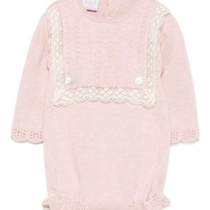 PAGLIACCETTO PER NEONATA ROSA CON BORDO IN PIZZO PAZ RODRIGUEZ