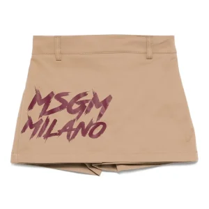 PANTAGONNA BEIGE CON LOGO ROSSO MSGM