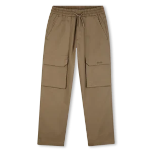 PANTALONE BEIGE SCURO CON TASCONI E CON LOGO IN RILIEVO BOSS