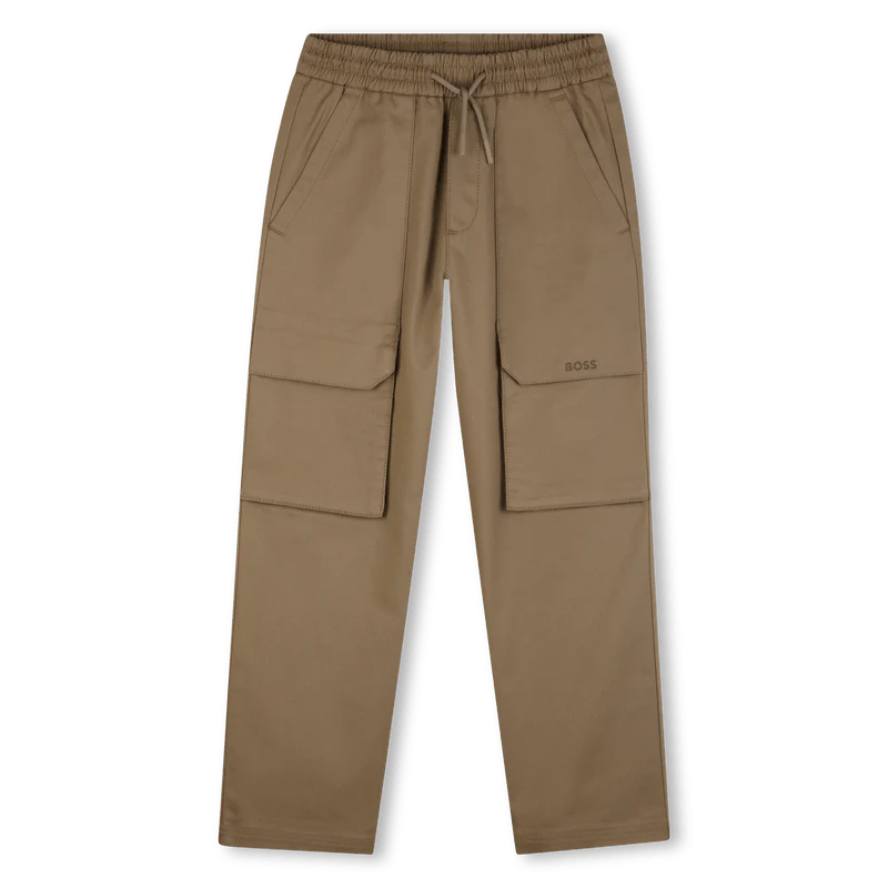 PANTALONE BEIGE SCURO CON TASCONI E CON LOGO IN RILIEVO BOSS - immagine 2