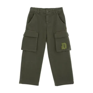 PANTALONE CARGO VERDE MILITARE CON LOGO IN RICAMO DONDUP