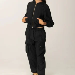 PANTALONE CON TASCONI IN RASO NERO LOGATO ELISABETTA FRANCHI