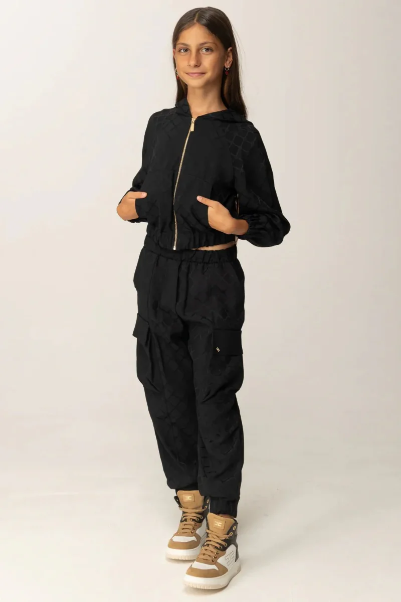 PANTALONE CON TASCONI IN RASO NERO LOGATO ELISABETTA FRANCHI