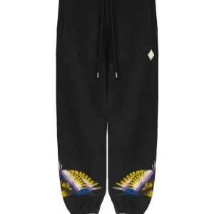 PANTALONE DI TUTA NERO CON STAMPA GIALLA/BLU