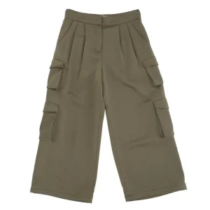 PANTALONE IN RASO VERDE MILITARE CON TASCONI DONDUP