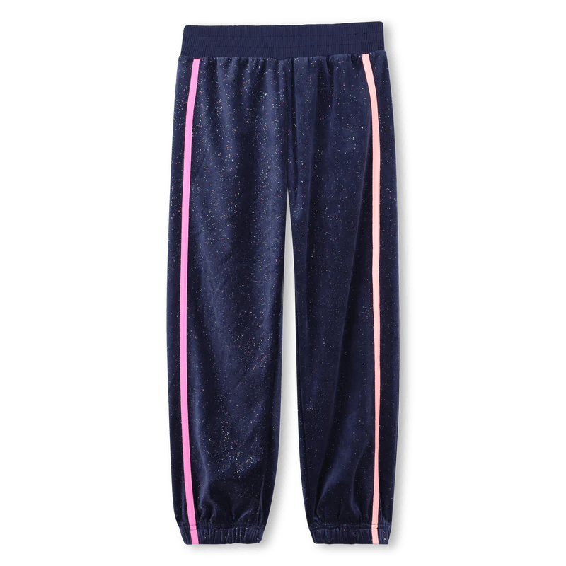 PANTALONE IN VELLUTO BLU CON BANDE ROSA BILLIEBLUSH