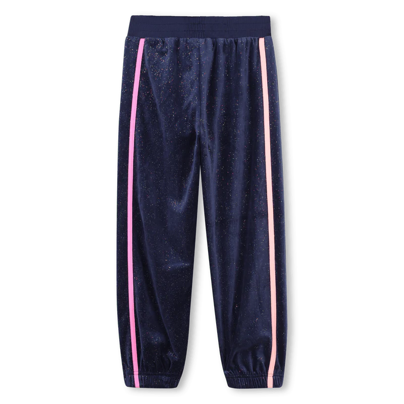 PANTALONE IN VELLUTO BLU CON BANDE ROSA BILLIEBLUSH - immagine 3