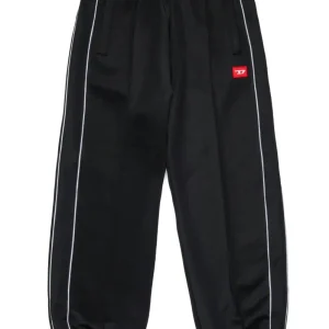 PANTALONE NERO ACETATO CON LOGO ROSSO DIESEL