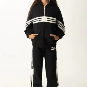 PANTALONE NERO CON BANDE LATERALI BIANCO LOGO ROSA ELISABETTA FRANCHI