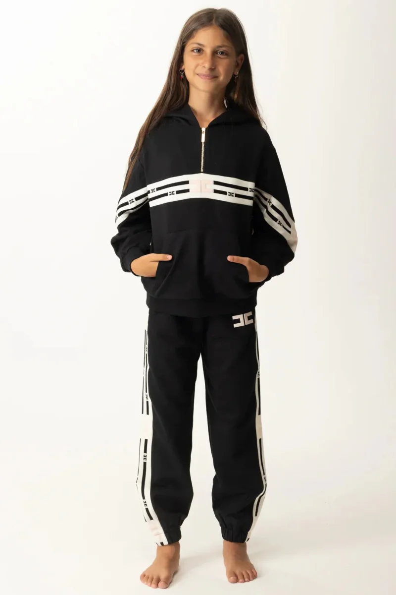 PANTALONE NERO CON BANDE LATERALI BIANCO LOGO ROSA ELISABETTA FRANCHI - immagine 2