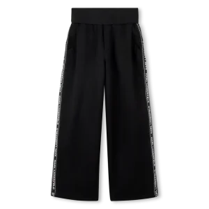 PANTALONE NERO CON BANDE LATERALI CON LOGO BIANCO KARL LAGERFELD