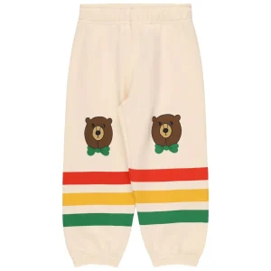 PANTALONE PANNA A RIGHE COLORATO CON ORSO MINI RODINI