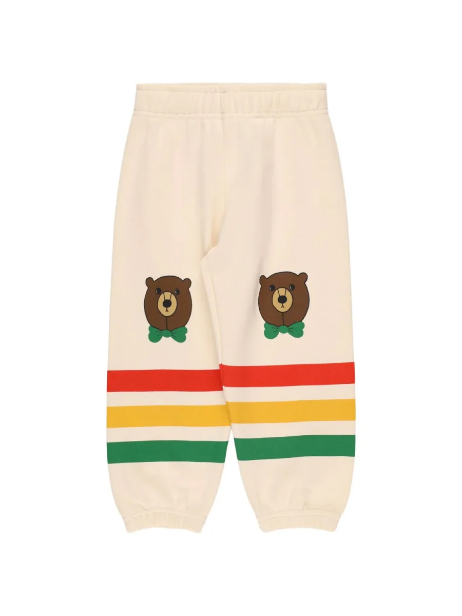 PANTALONE PANNA A RIGHE COLORATO CON ORSO MINI RODINI