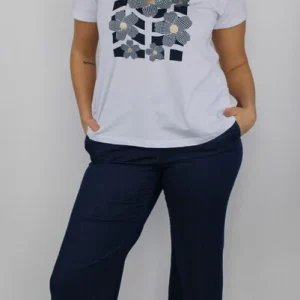 Pantaloni in denim blu a gamba larga