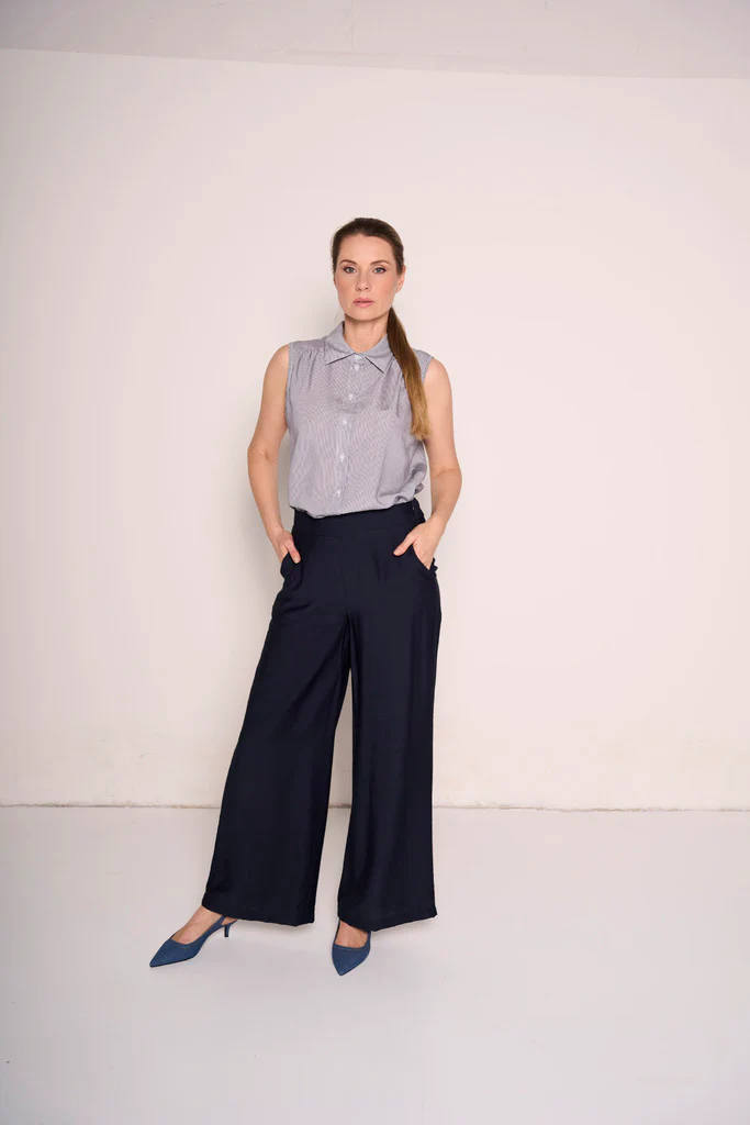 Pantaloni a vita alta con gamba ampia - immagine 3