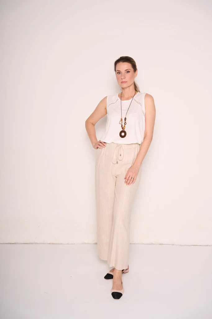 Pantaloni palazzo in tessuto naturale - immagine 4