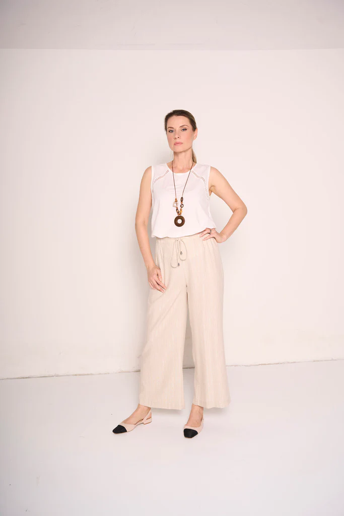 Pantaloni palazzo in tessuto naturale