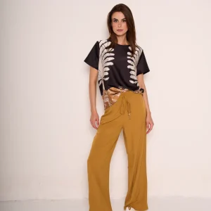 Pantaloni misto lino con coulisse