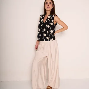 Pantaloni a palazzo con elastico in vita e pence