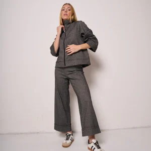 Pantalone donna wide leg con risvolto