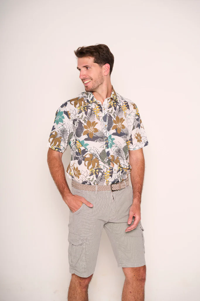 Bermuda uomo cargo rigato grigio con tasconi - immagine 4